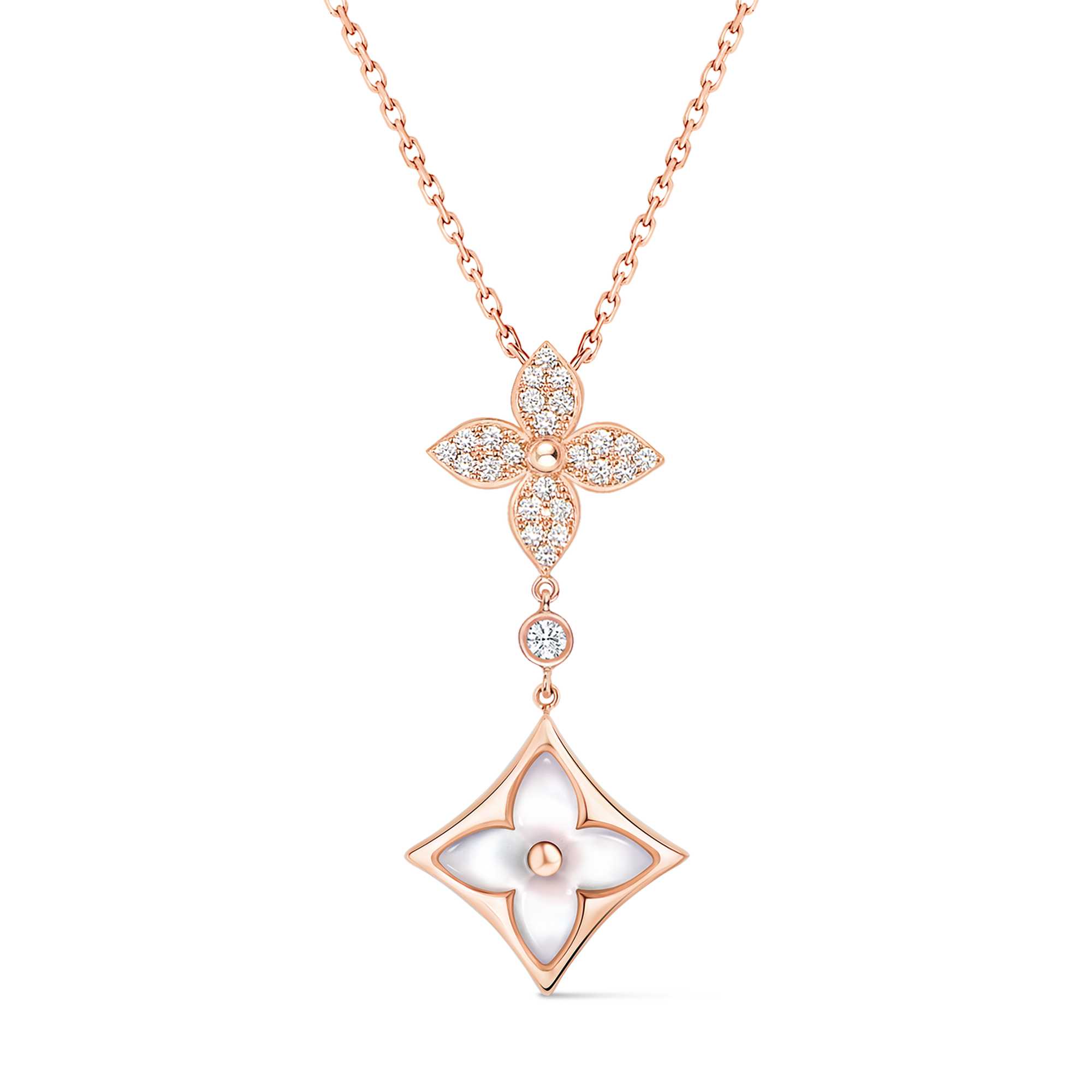 Colour Blossom Double Star Pendant, Pink Gold, White Mother-Of-Pearl And Diamonds  in Jewellery's Categories Necklaces and Pendants collections by Louis Vuitton (Product zoom)